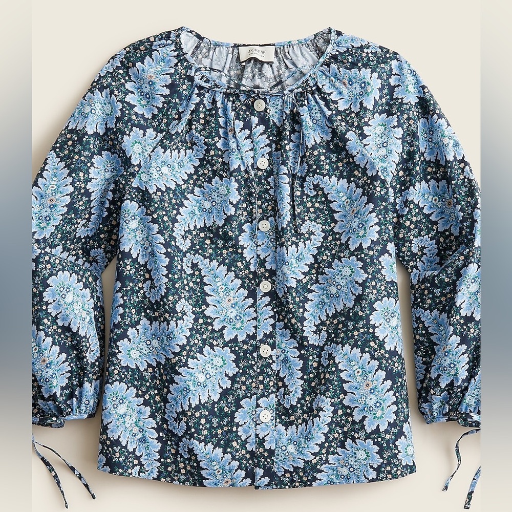 JCrew Collection Ratti Floral Tie Sleeve Button Front Print Blouse size M